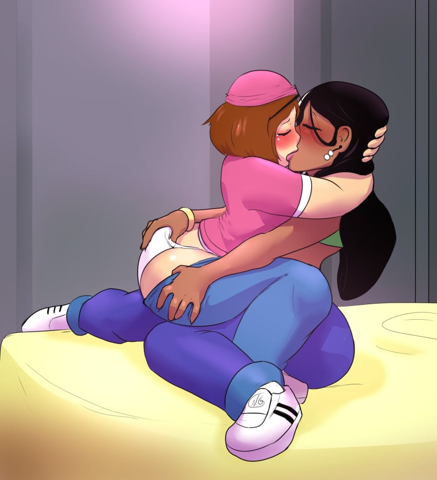 2girls black_hair brown_hair dark-skinned_female dark_skin duo family_guy female female_only interracial kissing light-skinned_female light_skin meg_griffin multiple_girls n-ronin roberta_tubbs the_cleveland_show young younger_female yuri