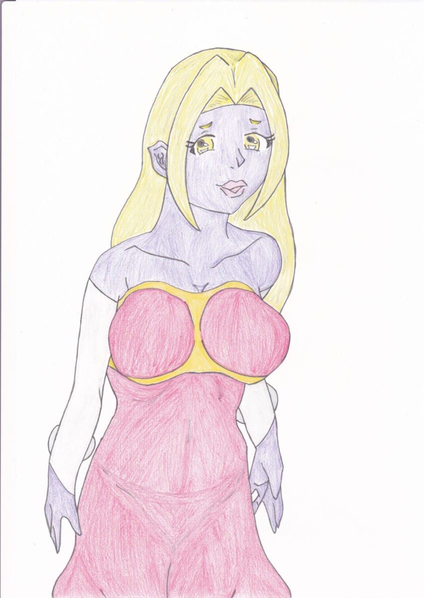 absurd_res blonde_hair female generation_1_pokemon hair hi_res humanoid jynx lips nintendo pokemon pokemon_(species) purple_body purple_skin simple_background solo thick_lips