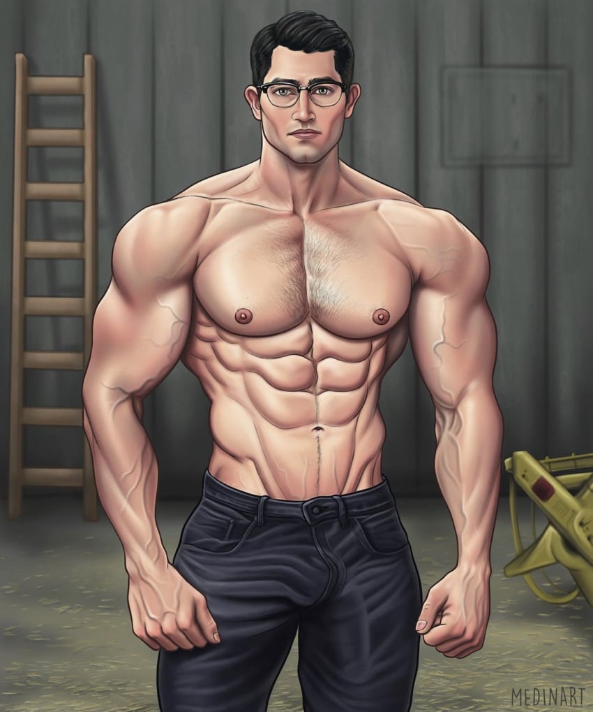 1boy abs actor arrowverse athletic athletic_male barn biceps big_chest big_pecs black_hair bulge bulging_biceps caucasian caucasian_male celebrity clark_kent dc eyewear farm front_view glasses hair hairy hairy_chest hairy_male huge_chest huge_pecs humanoid in_character kal-el kryptonian light-skinned_male light_skin looking_at_viewer male male_only medinart_(david_medina) muscles muscular muscular_arms muscular_male pants partially_clothed pecs penis_bulge shirtless_male short_hair smooth_chest solo superman superman_(series) topless topless_male tyler_hoechlin vein watermark