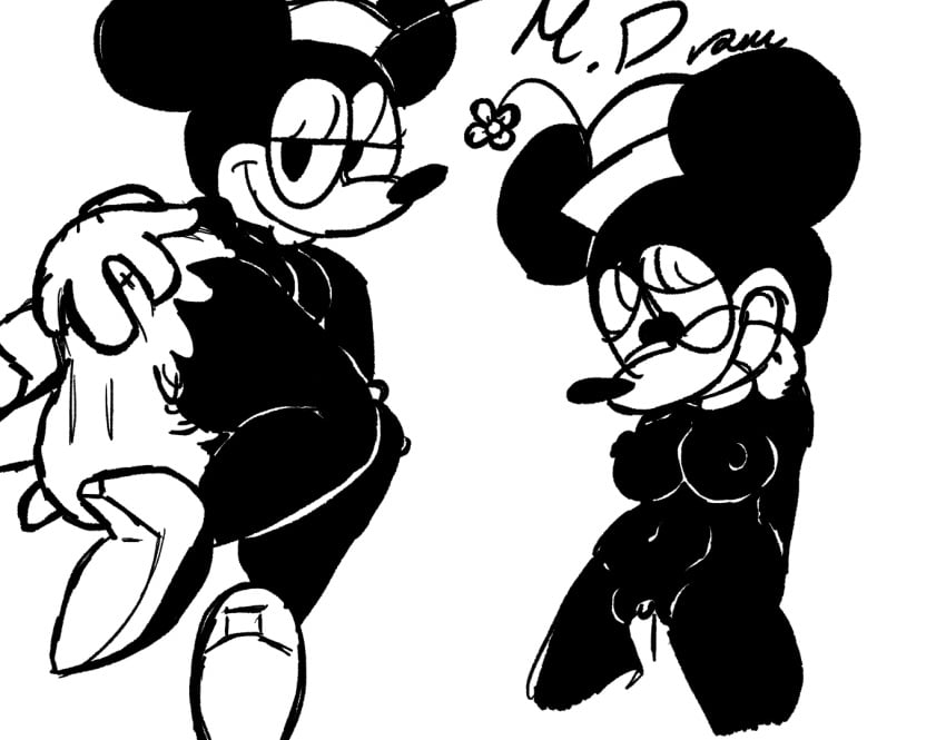 anthro black_and_white black_and_white_fur disney minnie_mouse monochrome nipples no_color padhasnx panties penetration pussy pussy_penetration white_background