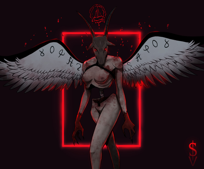 anthro bone bovid breasts caprine caprine_demon demon feathered_wings feathers female goat_demon hi_res horn incubus_(silent_hill) ivectorsi konami mammal monster nipples silent_hill solo tan_body undead video_games wings