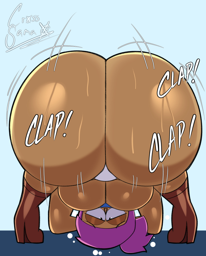 1girls ass ass_clapping big_ass boots breasts bubble_butt clapping_cheeks cross_samax dark-skinned_female dark_skin dat_ass dumptruck_ass enid face_down_ass_up fat_ass female female_only huge_ass large_ass ok_k.o.!_let's_be_heroes panties purple_hair solo sweat thick_ass thick_thighs twerk twerking underboob wide_hips