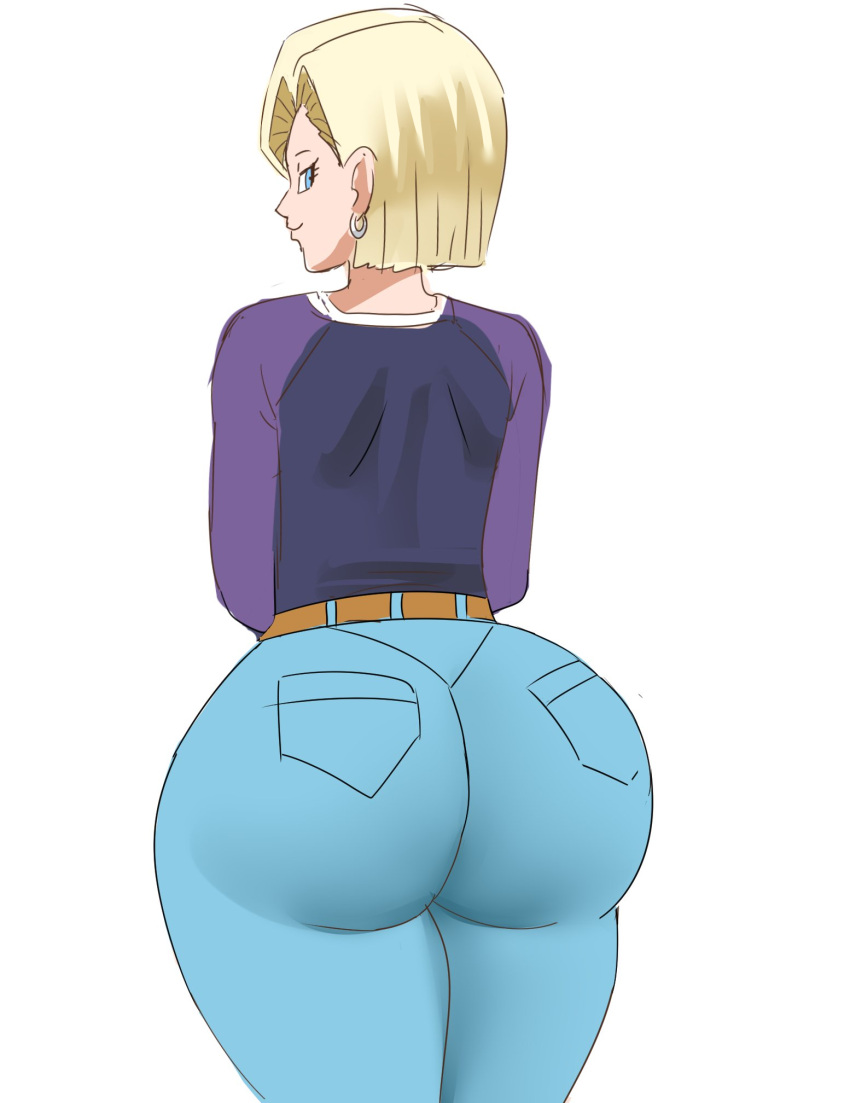 android_18 ass blonde_hair blue_eyes butt dragon_ball dragon_ball_super gtsn17 jeans looking_back_at_viewer short_hair tight_clothing