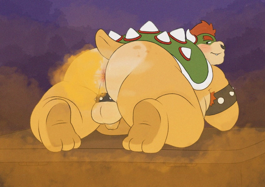 1boy absurd_res anthro anus ass ass_focus bowser butt_focus chubby_male fart fart_cloud fart_fetish farting_at_viewer freckles gay hi_res inkyflush koopa koopa_troopa male male_only mario_(series) nintendo overweight overweight_male reptile scalie slightly_chubby solo spread_butt spreading turtle