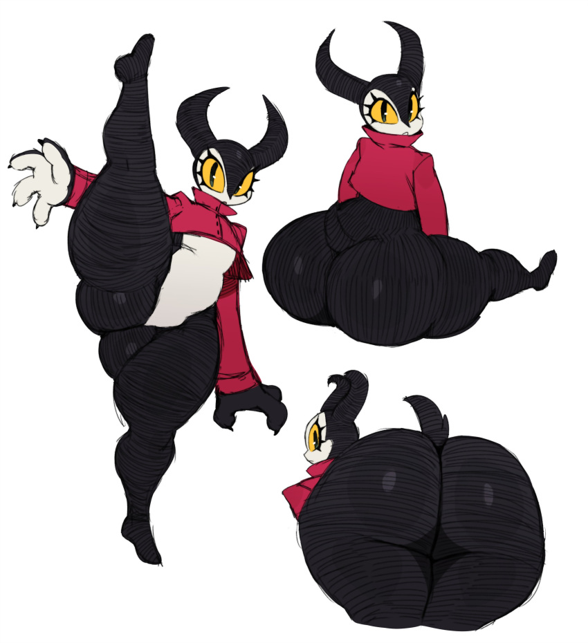 anthro ass ava_(sssonic2) bottomless demon featureless_crotch female flat_chest horns huge_ass one_leg_up pear-shaped_figure pear_shaped pear_shaped_female sssonic2 thick_thighs wide_hips