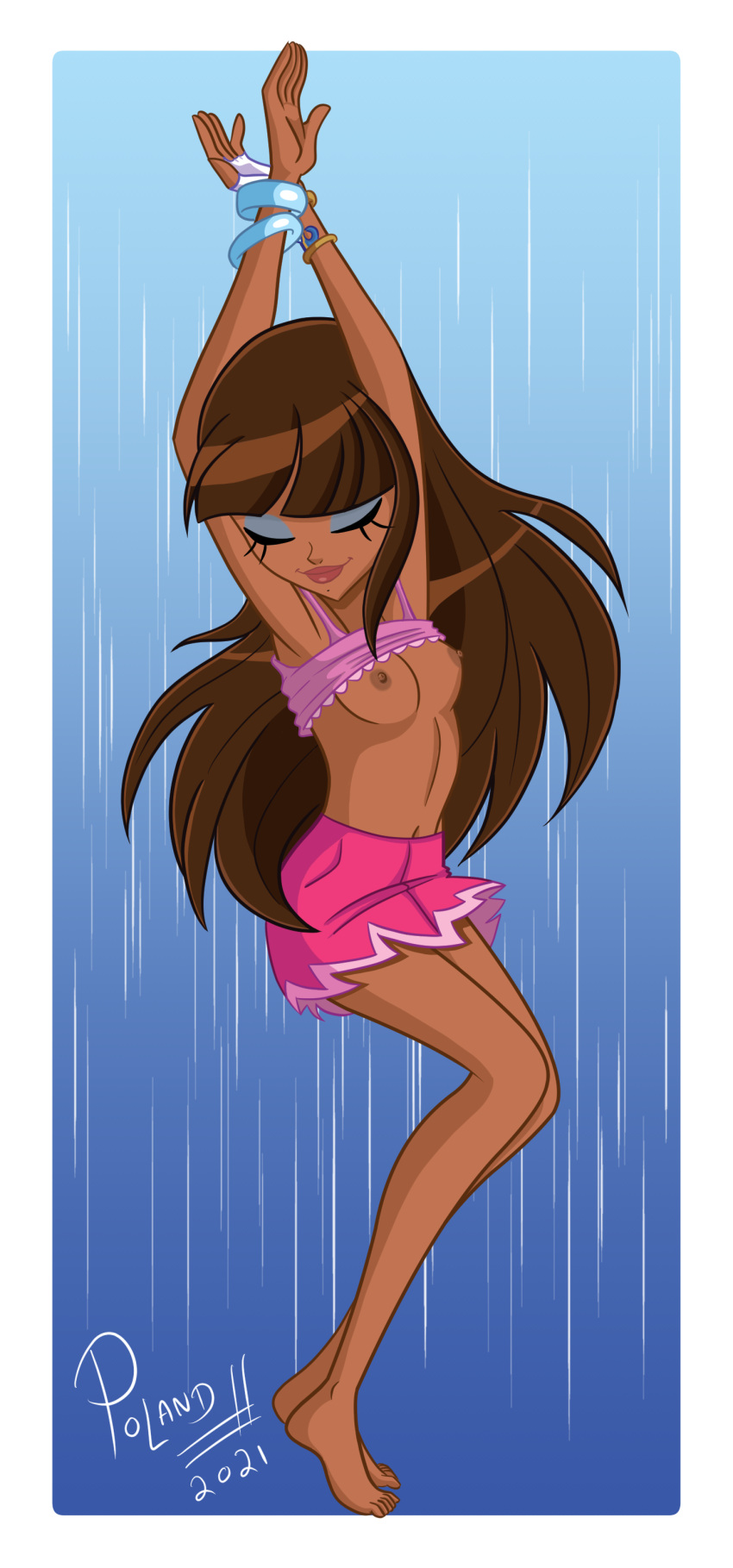 barefoot breast closed_eyes dark_hair dark_skin flashing_breasts lolirock poland_(artist) seductive_smile talia_(lolirock)