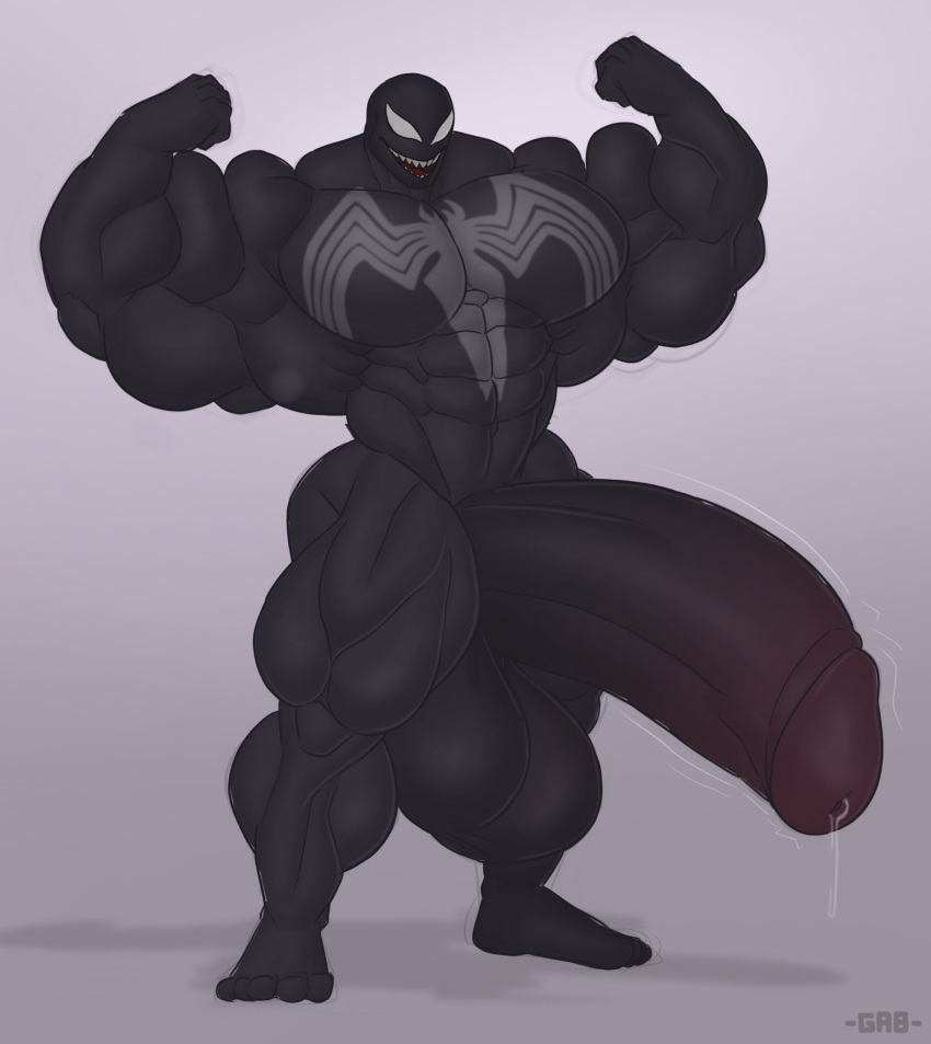 1boy boner erection gab_art hyper hyper_balls hyper_cock hyper_genitalia hyper_penis hyper_testicles male male_only marvel muscles muscular muscular_arms muscular_male muscular_thighs nude precum solo solo_male spider-man_(series) venom_(marvel)