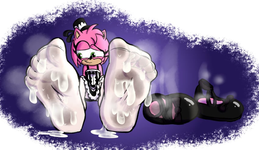 amy_rose anthro baggy_(artist) bodily_fluids clothing cum cum_on_feet dirty_socks embarrassed eulipotyphlan feet female foot_fetish genital_fluids goth gothic_lolita hedgehog hi_res humanoid legwear lolita_(fashion) mammal nylon sega smell smelly smelly_feet smelly_shoes soles solo sonic_(series) sonic_the_hedgehog_(series) stinky_shoes stockings white_clothing white_legwear white_stockings