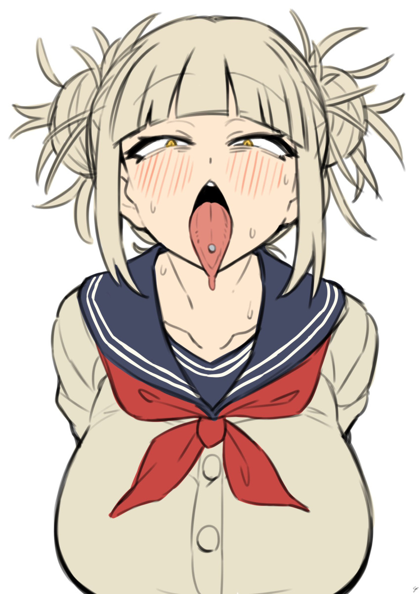 1girls big_breasts blonde_female blonde_hair blush breasts bust busty busty_female coffeelove68 female female_focus female_only himiko_toga my_hero_academia open_mouth round_breasts school_uniform schoolgirl solo solo_female solo_focus sweat sweating sweaty_body tongue tongue_drip tongue_out tongue_piercing tongue_sticking_out yellow_eyes younger_female