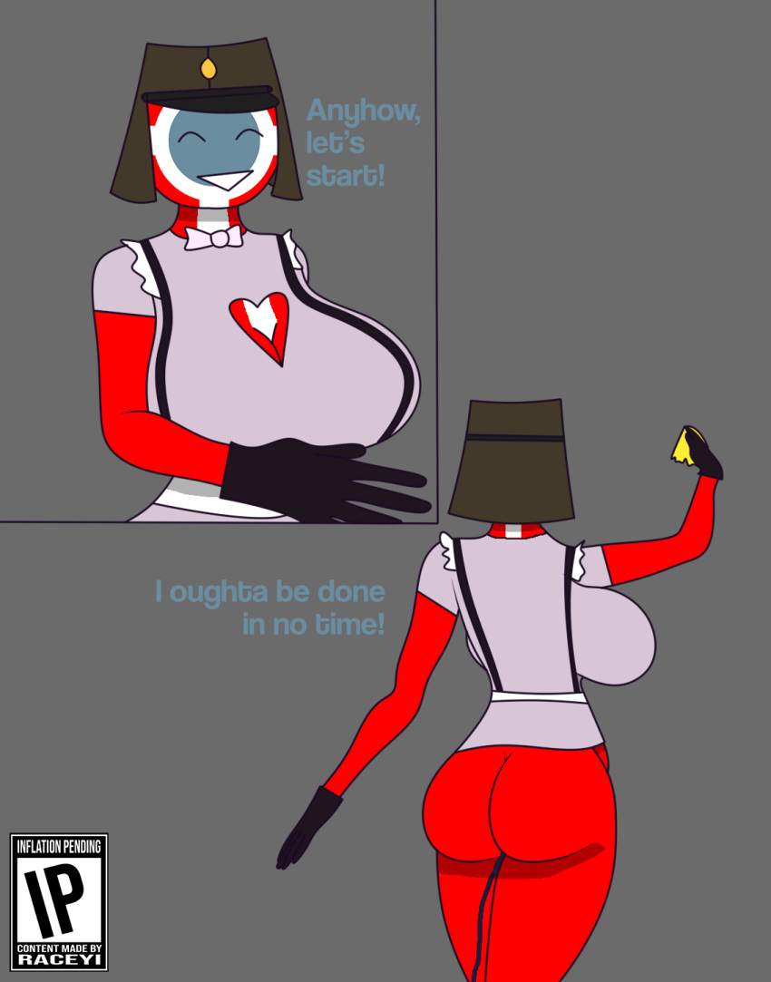 1girls ass big_breasts countryhumans countryhumans_girl countryhumans_oc english_text female female_only gray_background raceyi_(artist) rennen_yi_(character) simple_background text