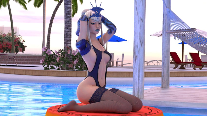 armpits bikini crown floaty floaty_tube fortnite fortnite:_battle_royale mizuki_(fortnite) one-piece_swimsuit pool pose posing thighhighs