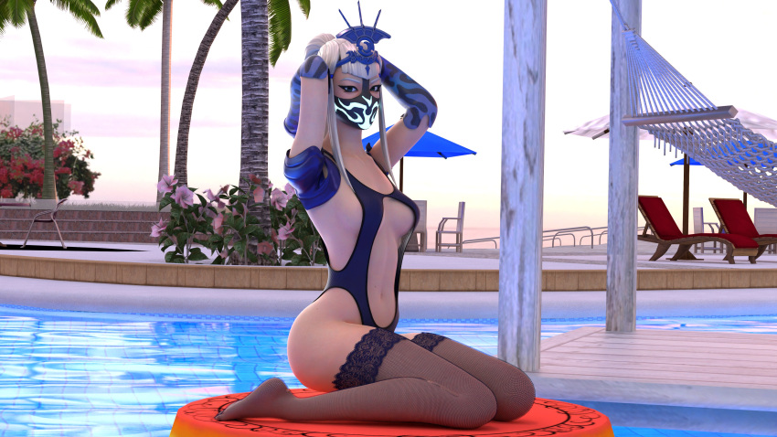 armpits bikini crown floaty floaty_tube fortnite fortnite:_battle_royale mask masked mizuki_(fortnite) one-piece_swimsuit pool pose posing thighhighs