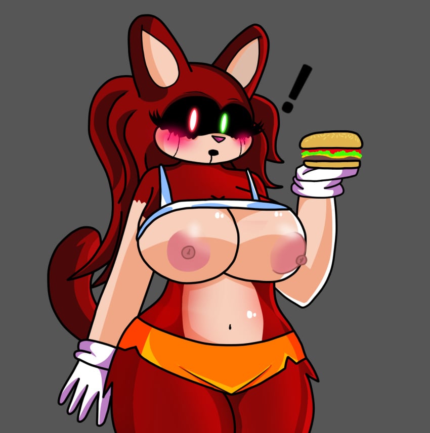 1girls alternate_version_available areolae aryx_(oc) big_breasts blush breasts breasts_out burger cat_ears cat_tail catgirl clothes_lift curvaceous curvy embarrassed fnf_mods friday_night_funkin friday_night_funkin_mod furry gloves green_eyes hammler heterochromia hooters hooters_uniform large_breasts meme mobian_(species) nekomimi nipples orange_shorts original red_eyes red_hair shirt_lift shirt_up shorts sonic.exe_(series) sonic_(series) sonic_the_hedgehog_(series) surprised tagme tail thick_thighs uniform voluptuous