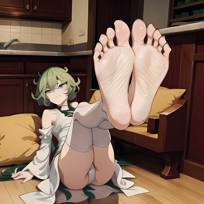 1girls ai_generated anime anime_style feet feet_together feet_up female female_focus female_only foot_fetish foot_focus green_eyes green_hair one-punch_man skinny small_breasts soles solo tatsumaki wrinkled_feet wrinkled_skin wrinkled_soles wrinkles wrinkly_feet wrinkly_soles