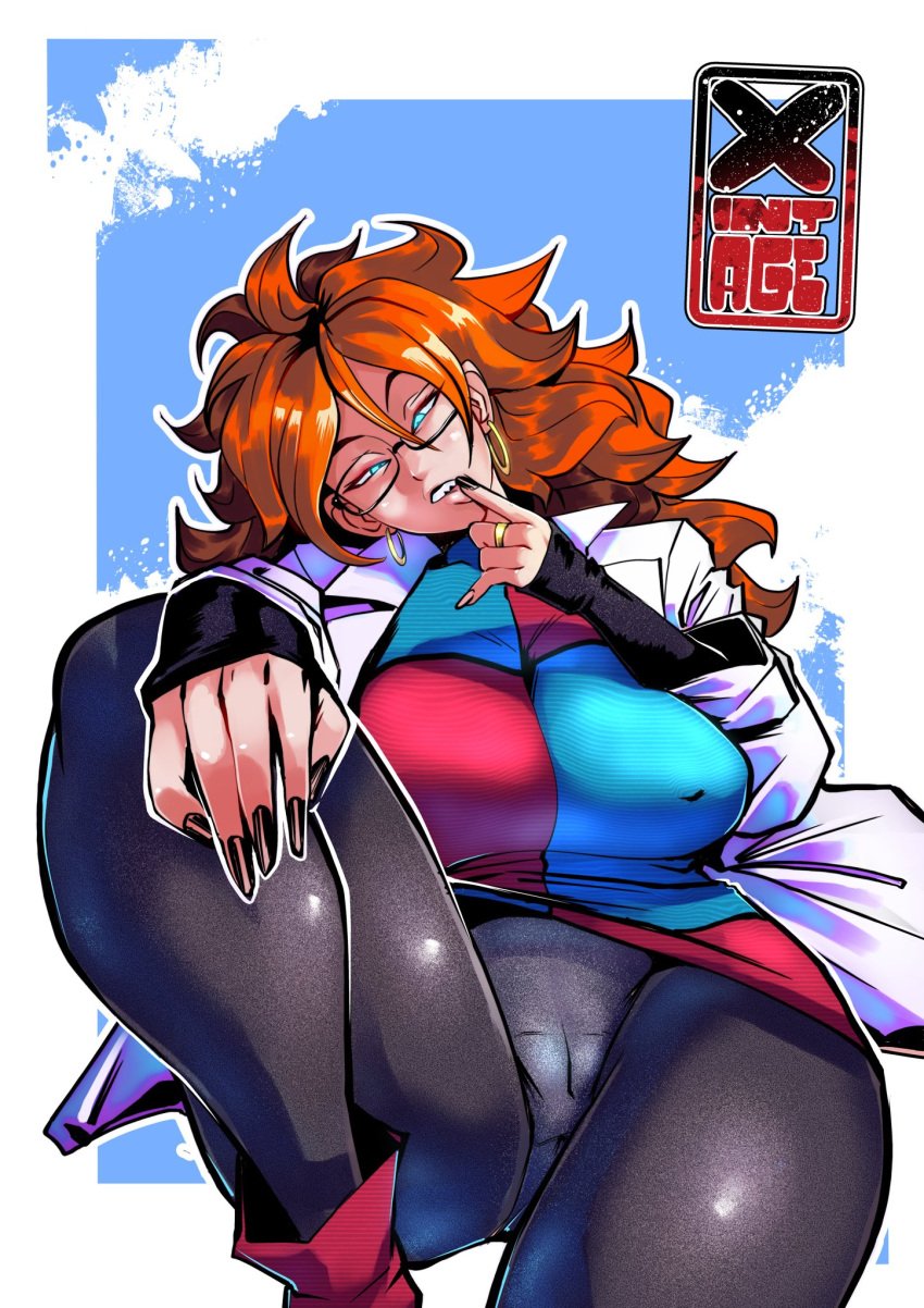 1girls ahegao android_21 android_21_(human) auburn_hair big_breasts black_nail_polish black_nails blue_eyes breasts brown_hair busty cameltoe checkered_clothes checkered_clothing clothed cunnilingus_gesture curly_hair curvy dat_ass dragon_ball dragon_ball_fighterz dragon_ball_z dress earrings eyelashes eyewear female female_only fully_clothed glasses gynoid hoop_earrings hourglass_figure huge_breasts hyper_thighs lab_coat large_breasts light-skinned_female light_skin long_hair looking_at_viewer massive_thighs milf nipple_bulge no_sunglasses open_mouth pantyhose ring solo solo_female solo_focus thick_thighs thighs thunder_thighs tights tongue_out v voluptuous vomi_(dragon_ball) wide_hips x1ntage