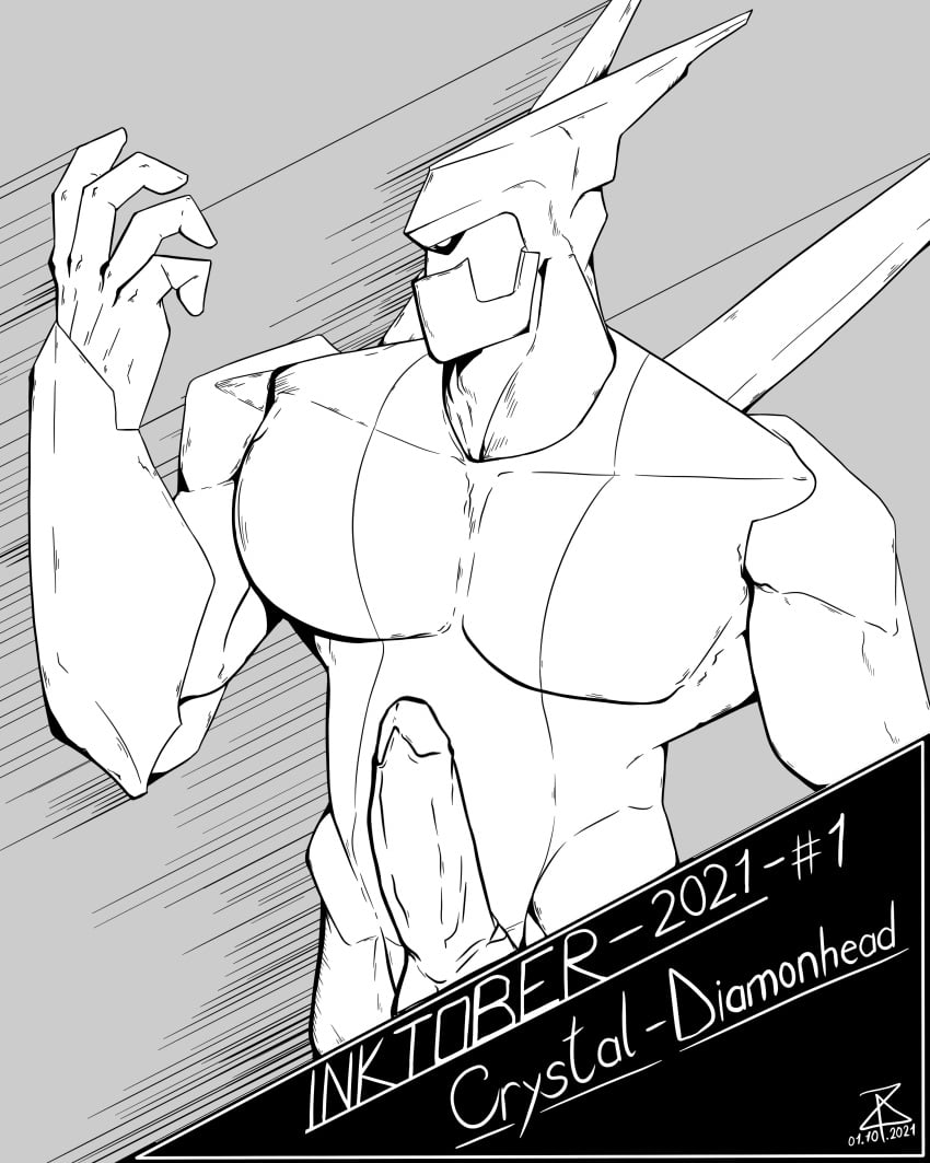 balls bara ben_10 big_penis boner diamondhead erection inktober male male_only monochrome muscles muscular penis solo solo_male zartzy