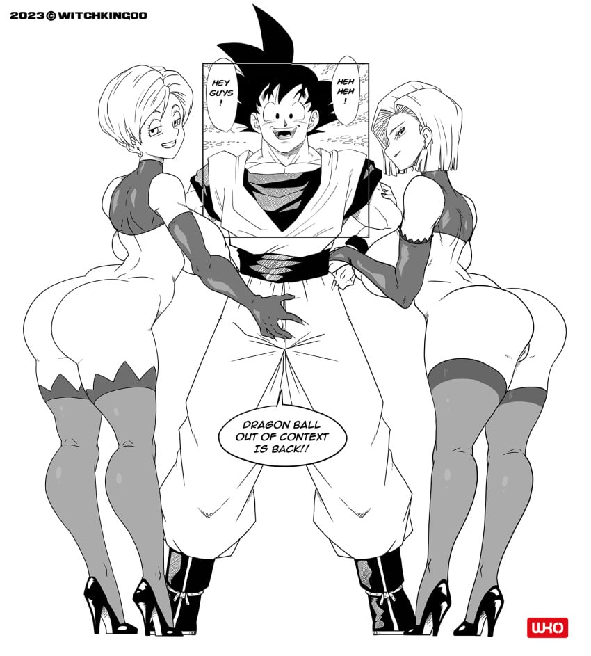 1boy 2girls alien alien_boy alien_humanoid android android_18 athletic athletic_female athletic_male big_ass big_breasts bottom_heavy breasts bulma bulma_(dragon_ball) bulma_briefs bust busty cleavage curvaceous curvy curvy_figure digital_drawing_(artwork) digital_media_(artwork) dragon_ball dragon_ball_out_of_pannel dragon_ball_super dragon_ball_z eyelashes female female_focus fit fit_female fit_male gynoid hips hourglass_figure huge_ass huge_breasts human humanoid large_ass large_breasts legs light-skinned_female light_skin lips lower_body mature mature_female mature_male milf saiyan son_goku thick thick_legs thick_thighs thighs top_heavy upper_body voluptuous wide_hips witchking00