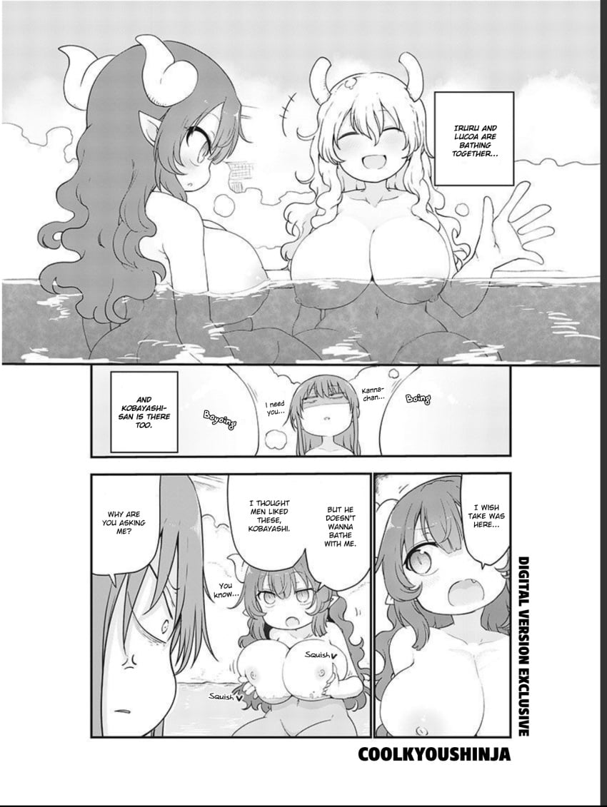 3girls big_breasts breasts cool-kyou_shinja dragon_maid female_focus female_only horns hotsprings huge_boobs huge_breasts ilulu_(dragon_maid) ilulu_(maidragon) kobayashi kobayashi-san_chi_no_maidragon kobayashi-san_chi_no_maidragon_official_doujinshi_set lucoa lucoa_(maidragon) manga manga_page miss_kobayashi's_dragon_maid multiple_girls naked naked_female nipples nude nude_female official_art official_artist quetzalcoatl_(dragon_maid)