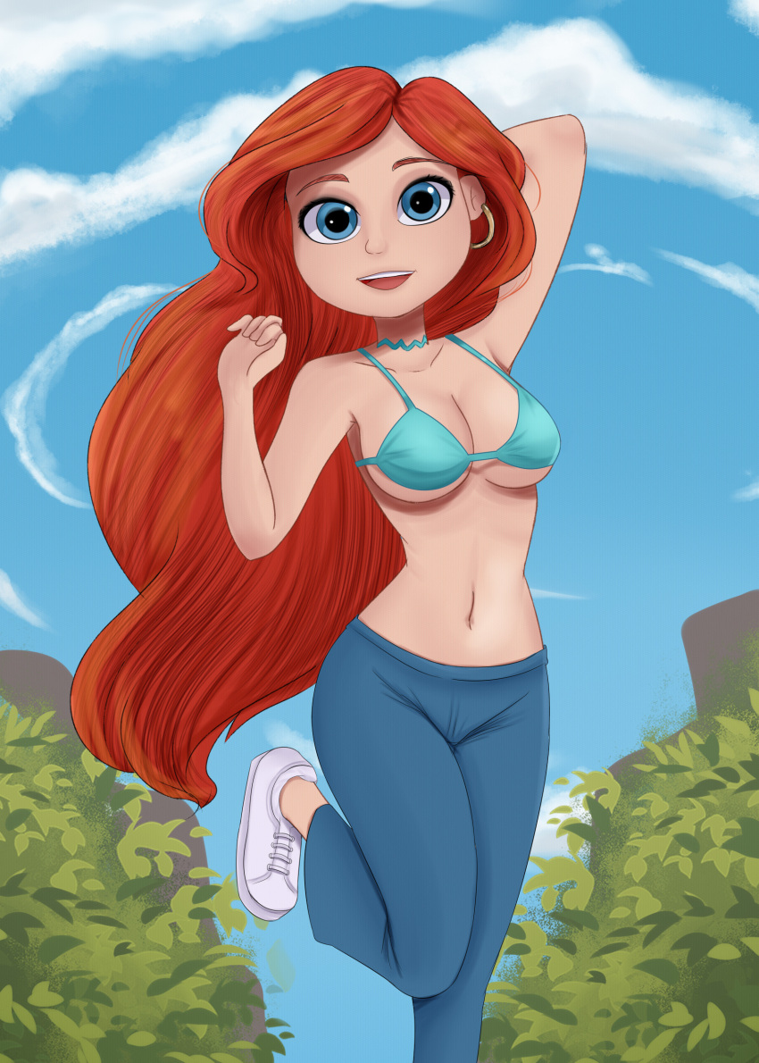 2020s bikini_top chelsea_(ruby_gillman) dreamworks female focus_bx human_form one_leg_up panties red_hair ruby_gillman,_teenage_kraken swimsuit swimwear tagme