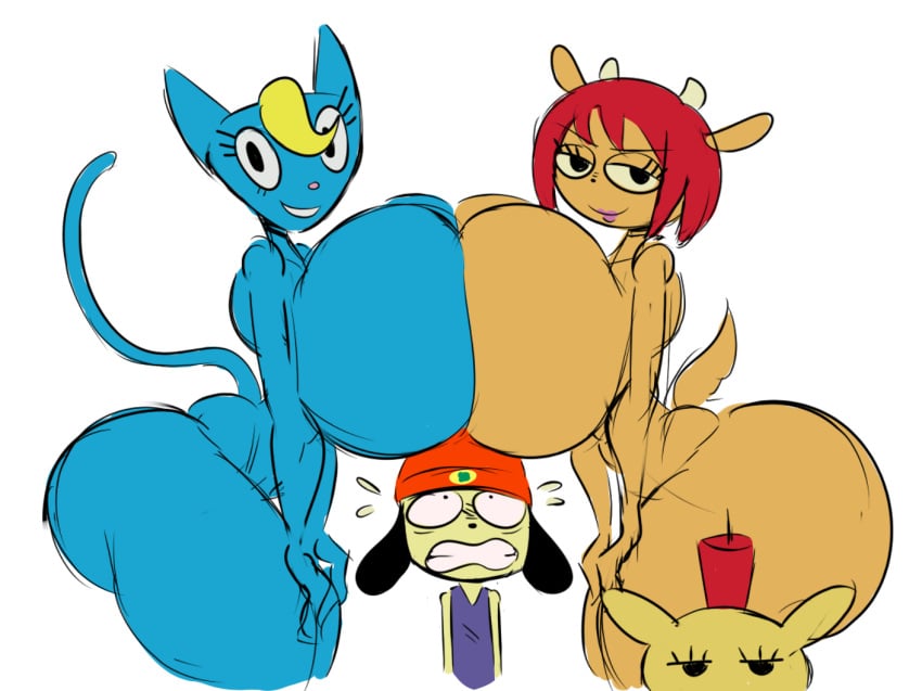 1boy 2019 3girls anthro big_ass big_breasts big_butt blonde_hair blue_eyes blue_skin canine cat_ears cat_tail feline female huge_breasts katy_kat lamb lammy_lamb looking_at_viewer ma-san male milkcan_(band) mouse parappa parappa_the_rapper red_hair sheep sony_interactive_entertainment tasteofchoklit thick_thighs um_jammer_lammy