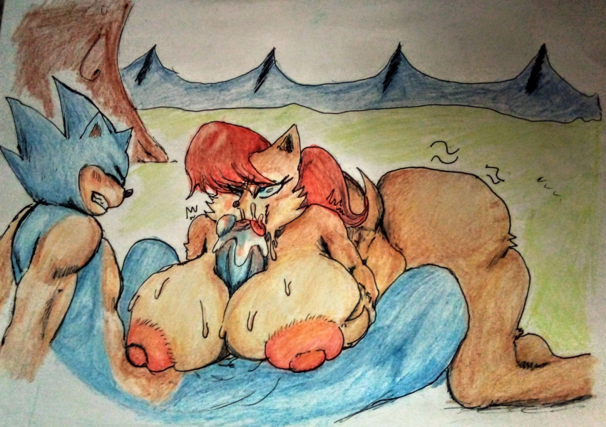 1boy 1boy1girl 1girls 2023 2d anthro anthro_on_anthro ass big_ass big_breasts big_penis black_nose blue_body blue_eyes blue_fur blue_hair blue_penis blue_skin blush breasts brown_body brown_fur brown_hair brown_skin bubble_ass bubble_butt chiguibara chipmunk clenched_teeth closed_eyes color cum cum_drip cum_in_mouth cum_on_breasts cum_on_face eyelashes fellatio female fur furry ground_squirrel hedgehog huge_breasts large_penis male male/female mammal mobian_(species) nipples nude outdoors paizuri penis pink_nipples rodent sally_acorn sega sex short_hair sonic_(series) sonic_satam sonic_the_hedgehog sonic_the_hedgehog_(archie) sonic_the_hedgehog_(comics) sonic_the_hedgehog_(series) spiky_hair tail thick_thighs traditional_media_(artwork) trembling two_tone_body two_tone_fur video_games