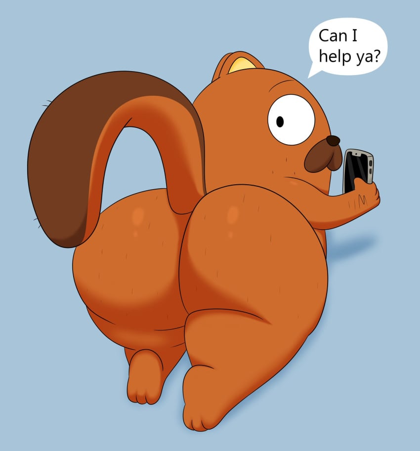 1boy anthro ass big_butt colossalstars disney disney_channel kiff_(series) looking_at_viewer looking_back male male_only martin_chatterley on_phone on_stomach phone shortstack squirrel squirrel_tail tail text thick_ass thick_thighs