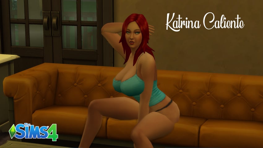 big_ass big_breasts katrina_caliente milf model_pose red_hair the_sims_4 thick_thighs thong_panties tight_tank_top