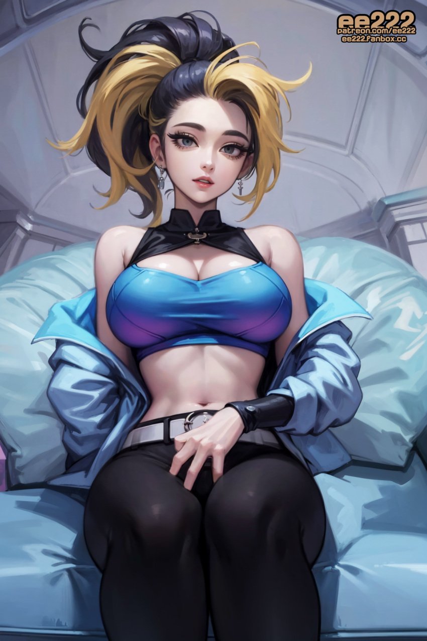 1girls ai_generated akali breast_grab breasts cleavage cleavage_cutout clothing ee222_aiart female huge_breasts imminent_sex k/da_all_out_akali k/da_all_out_series league_of_legends patreon patreon.com/ee222 patreon_reward stable_diffusion white_hair