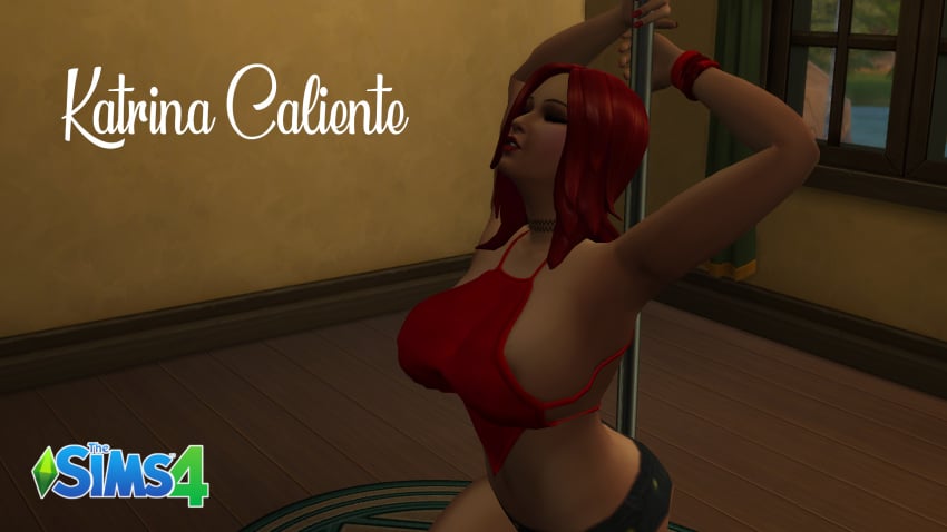 big_ass big_breasts booty_shorts katrina_caliente milf modeling pole_dancing provocative red_hair slutty_outfit the_sims_4