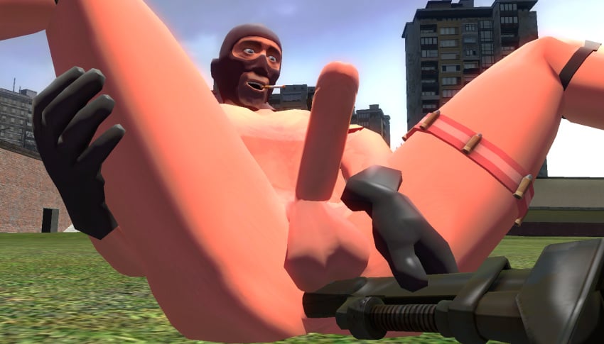 2011 3d 3d_(artwork) balls ballsack dick garry's_mod garry's_mod gay grass gun_in_ass laying laying_down laying_on_floor laying_on_ground legs_up male male_only naked nude penis spy spy_(team_fortress_2) team_fortress_2 tf2 video_games