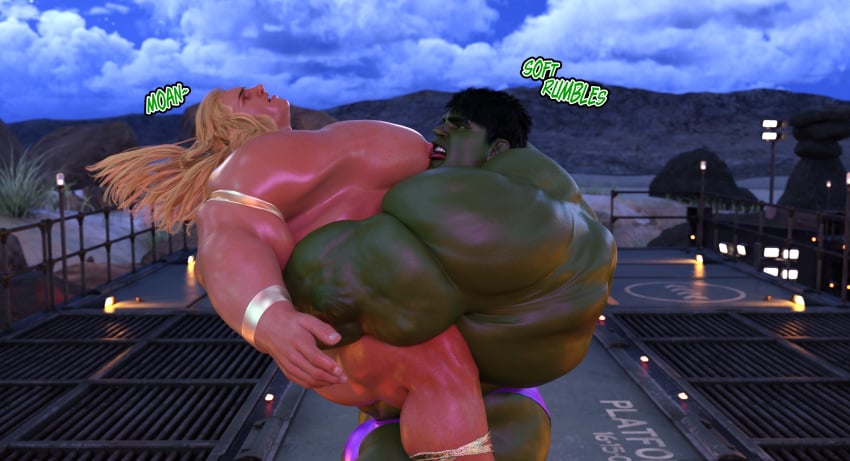 2boys 3d 3d_(artwork) beefy bulge dominated domination excessive_muscles extreme_muscles gay green-skinned_male green_skin hulk hulk_(series) human licking_nipples light-skinned_male light_skin luckystallion male male/male male_dominating_male male_only male_penetrated male_ryona marvel muscular muscular_males stand_and_carry_position studs text_bubble thor_(marvel) thor_(series) tight_clothing yaoi