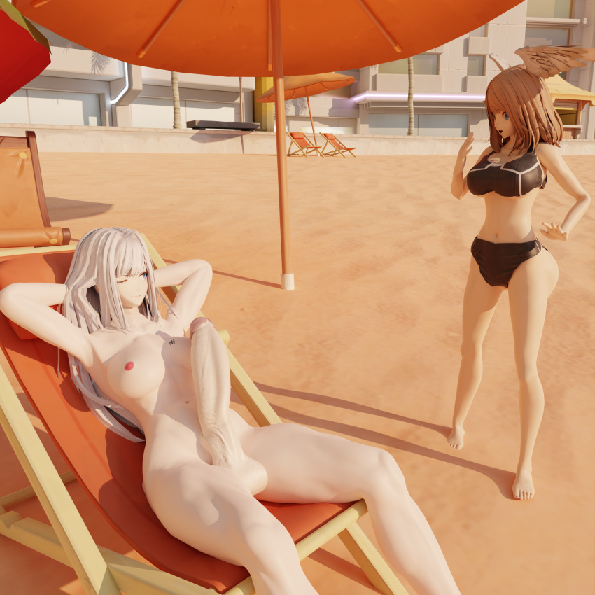 1futa 1girl1futa 3d 3d_artwork beach big_balls big_breasts big_butt big_dick blender blender_(software) blender_cycles blue_eyes brown_hair elitedog ethel_(xenoblade) eunie_(xenoblade) female futa_on_female futanari laying_down nintendo nipples nude nude_female silver_hair swimsuit thick_thighs xenoblade_(series) xenoblade_chronicles_3