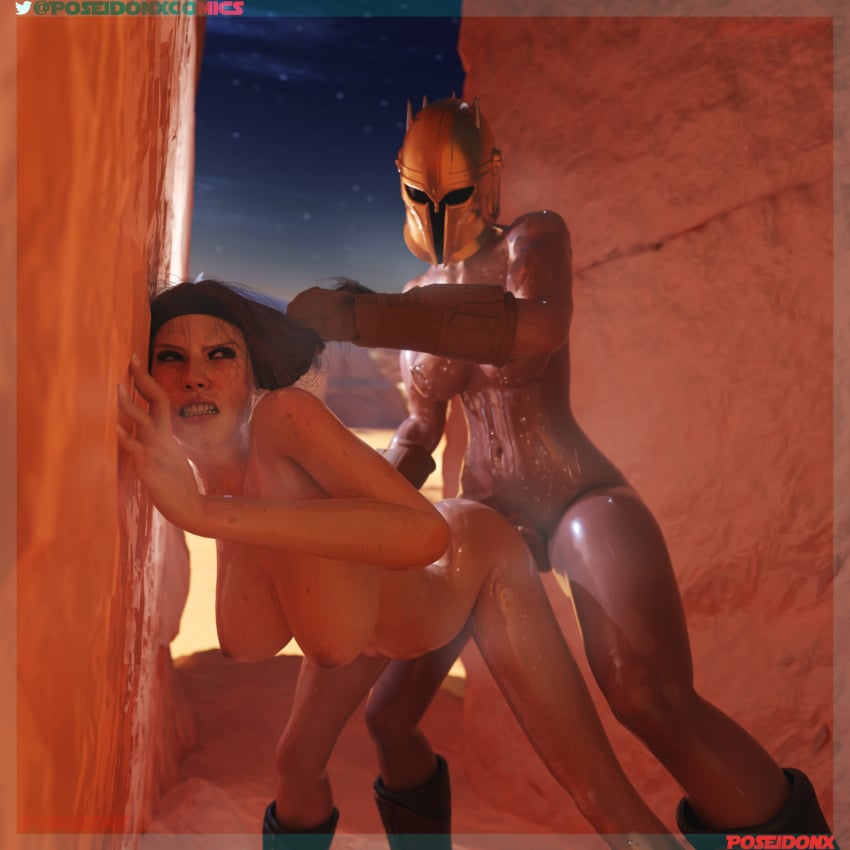 3d athletic_female athletic_futanari bo-katan_kryze female futa_on_female futanari hair_pull hair_pulling hairpull human mandalorian poseidonx star_wars the_armorer_(the_mandalorian) the_mandalorian the_mandalorian:_season_three