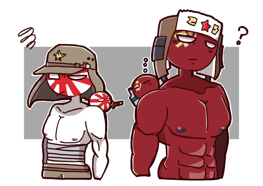 2boys countryballs countryhumans gay japanese_empire_(countryhumans) male male_only red_body red_skin simple_background soviet_union_(countryhumans) white_body white_skin 零戰