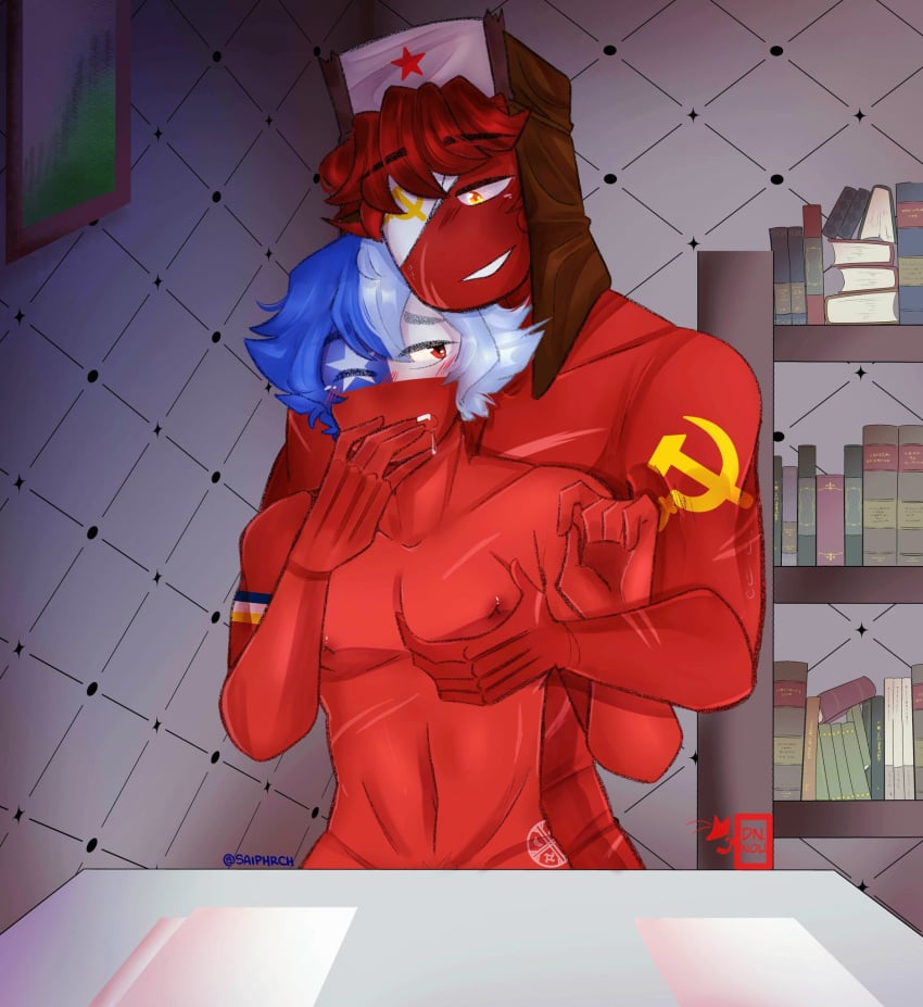 2boys chile_(countryhumans) commission countryhumans donna_nou gay male male_only muscular muscular_male red_body red_skin soviet_union_(countryhumans) yaoi