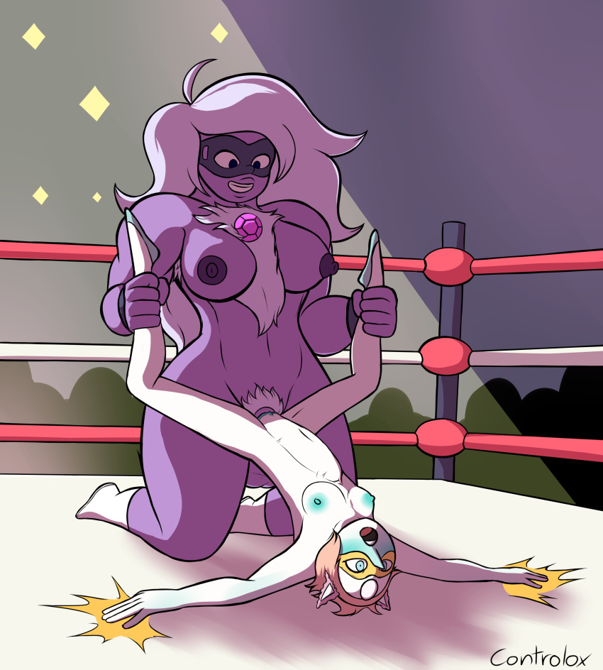 1futa 1girls 2022 absurd_res amethyst_(steven_universe) areolae big_breasts big_penis breasts cartoon_network chest_tuft color commission controlox digital_media_(artwork) duo erection female femsub futa_on_female futadom futanari hairy huge_cock humanoid humanoid_penis mask masked masked_female masked_futa nipples nude peach_hair peach_panther_(steven_universe) pearl_(steven_universe) penis pubic_hair public public_nudity public_sex purple_hair purple_puma_(steven_universe) purple_skin rough_sex sex size_difference steven_universe stomach_bulge uncensored vaginal_penetration white_skin wrestling