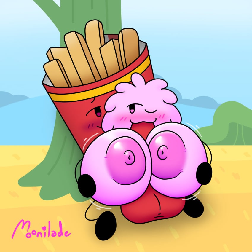 balls battle_for_dream_island big_areola big_breasts big_penis blowjob blush breasts fellatio fries fries_(bfdi) moonilade object_shows oral oral_penetration oral_sex outside paizuri penis pink_body pink_nipples puffball_(bfdi) red_body sex the_power_of_two titfuck titjob tits tree