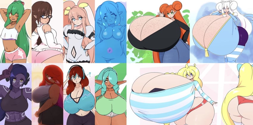 11girls 6+girls aeria_(riley_moore) baomi_pulupulu breast_conscious bust_chart cassie_(theycallhimcake) cassie_alternate_(purpleguyri) celline_(riley_moore) charlie_(riley_moore) cinnamon_(riley_moore) clothed elf elf_ears freckles girls hana_(riley_moore) mimi_(riley_moore) mizu_(riley_moore) original original_character original_characters purpleguyri rabbit_ears rabbit_girl riley_moore_(artist) rilli_oshina riola_(riley_moore) size_comparison size_difference tagme