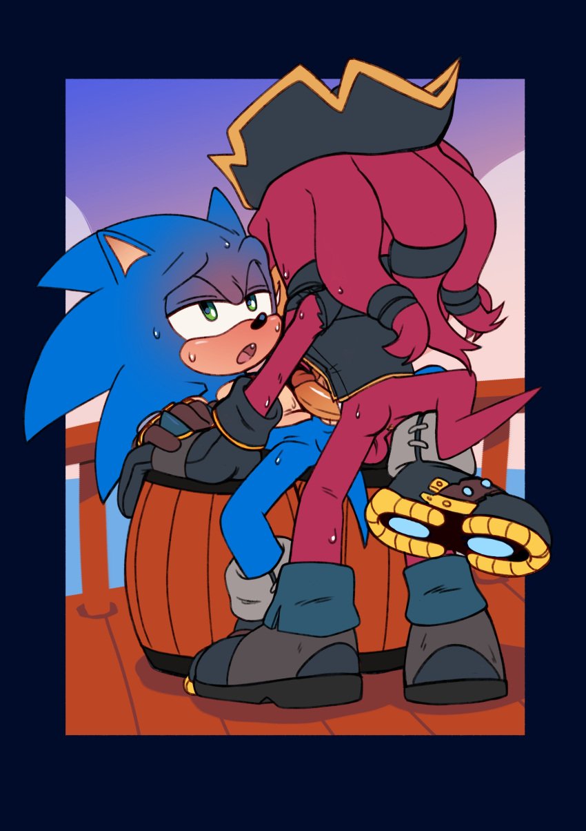 absurd_res anthro balls biped blush bodily_fluids duo genitals grin grinding hi_res holding_hands knuckles_the_dread knuckles_the_echidna male male/male male_only mutual_masturbation outside penis pirate public sega ship sonic_(series) sonic_prime sonic_the_hedgehog sonic_the_hedgehog_(series) stargemmedampharos sweat vehicle watercraft