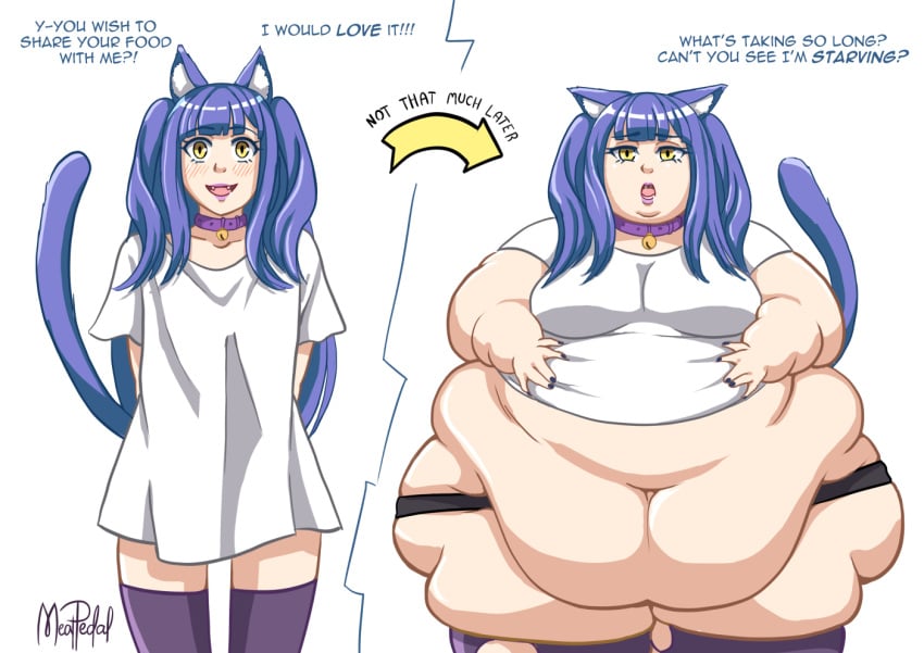 bbw blue_hair catgirl fat meatpedal needy obese obese_female overweight overweight_female ssbbw tail triple_belly weight_gain