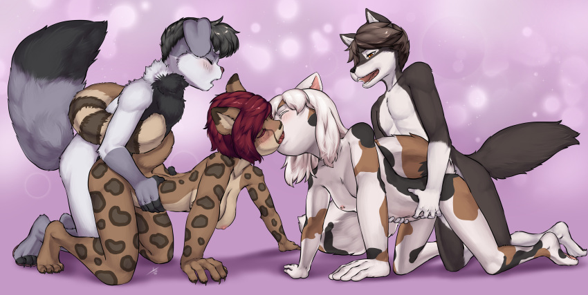 absurd_res anthro aogami bernese_mountain_dog blush breasts calico_cat canid canine canis closed_eyes dipstick_tail domestic_cat domestic_dog felid feline felis female female/female female_penetrated finnegan_nevermoore french_kissing fur group hair hi_res kissing male male/female male_penetrating male_penetrating_female mammal markings molosser mountain_dog navel nipple_piercing nipples nude open_mouth penetration piercing red_hair selene_blackcat sex spots spotted_body spotted_fur swiss_mountain_dog tail tail_around_partner tail_markings white_hair