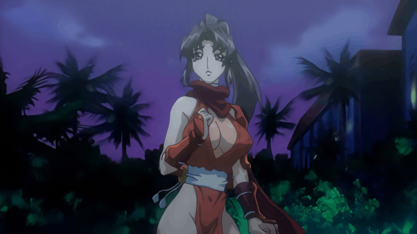 1girls angel_blade angel_blade_punish animated animated_gif anime_screencap bouncing_breasts brown_eyes brown_hair fudo_ayame kunoichi large_breasts ninja nipple_slip nipples ova ponytail running screenshot sword tagme zoom_in