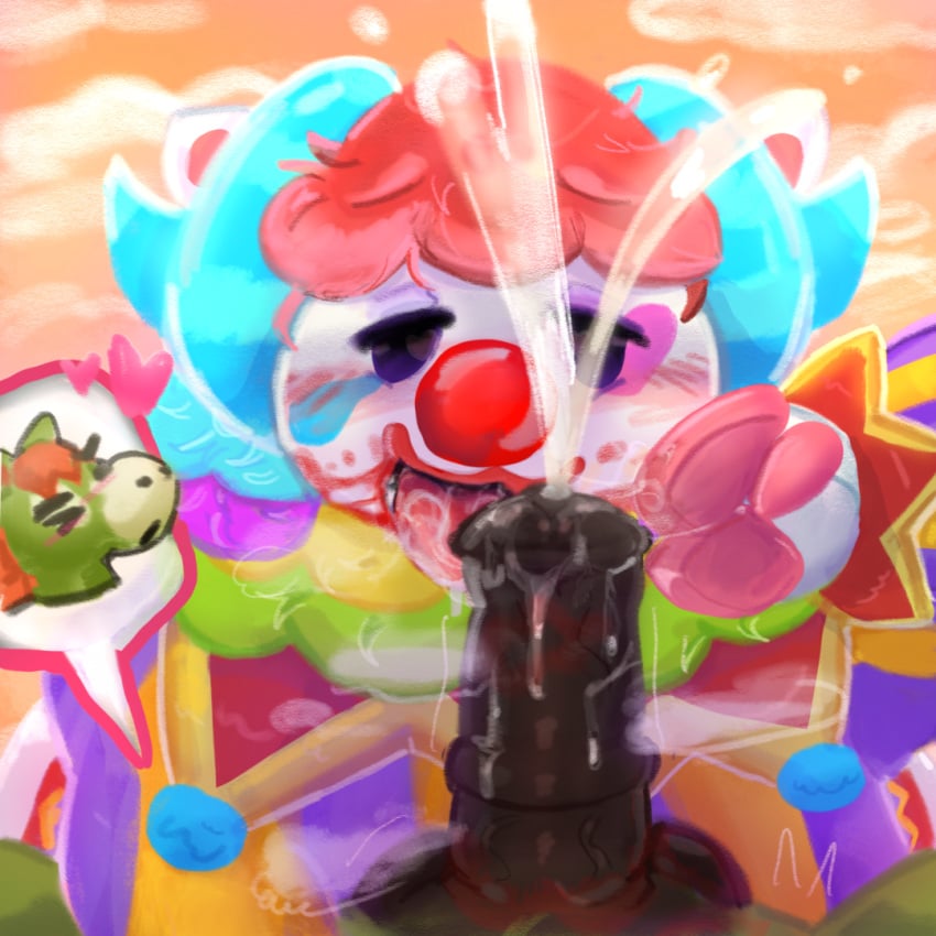 animal_crossing anthro buck_(animal_crossing) clown horse horsecock lipstick_smear male/male musky_cock pietro_(animal_crossing) saliva_trail sheep