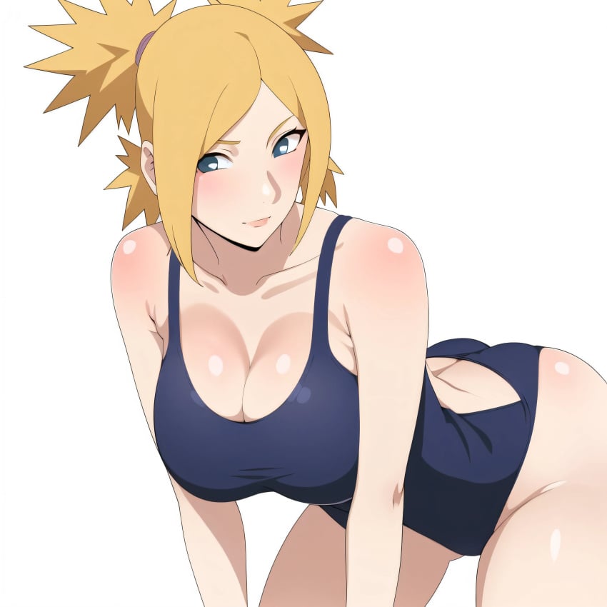 1girls adapted_costume ai_generated all_fours arched_back ass athletic athletic_female backless_swimsuit bare_shoulders bent_over big_ass big_breasts blonde_hair blush boruto:_naruto_next_generations breasts cleavage competition_swimsuit female female_only fit fit_female high_resolution huge_ass huge_breasts kneeling large_breasts leaning_forward light-skinned_female light_skin looking_at_viewer mature mature_female milf nai_diffusion naruto naruto_(series) one-piece_swimsuit pinup quad_tails solo solo_focus stable_diffusion swimsuit teal_eyes temari thick_thighs thighs tied_hair tight_swimsuit uncle_q voluptuous voluptuous_female