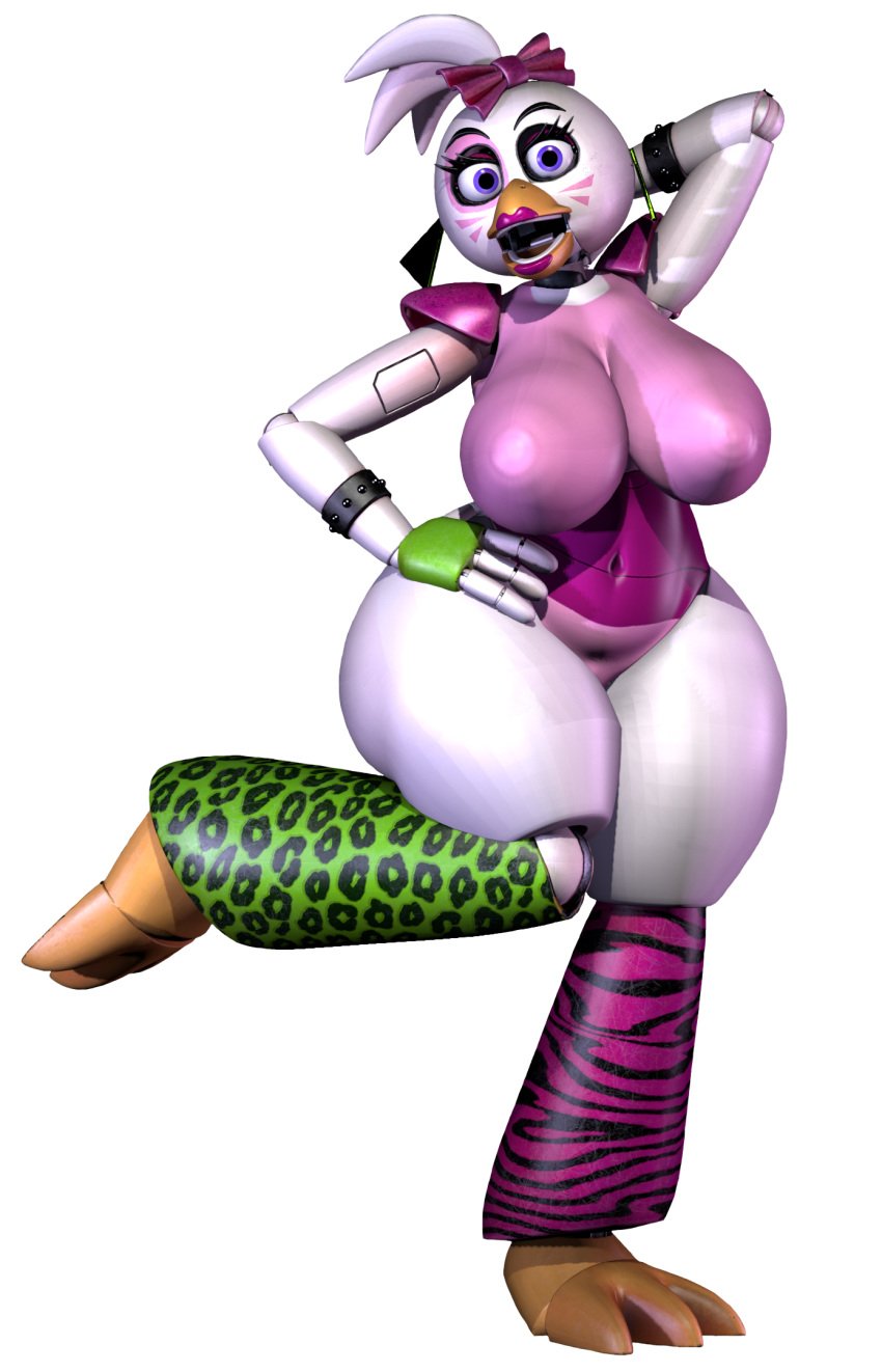 3d 3d_(artwork) big_breasts casual casual_nudity chickenchicalover female female_only five_nights_at_freddy's five_nights_at_freddy's:_security_breach glamrock_chica_(fnaf) huge_ass huge_breasts nipples_visible_through_clothing no_bra no_underwear recreation robot robot_girl sideass teasing transparent_background