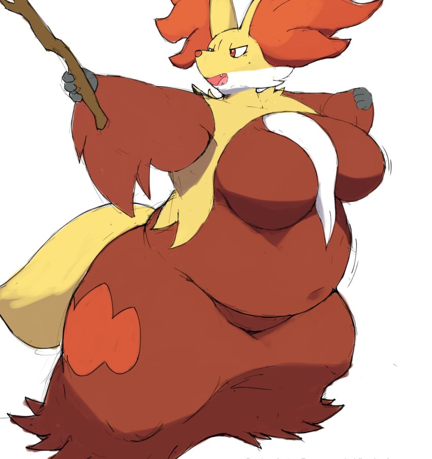 bbw big_belly big_breasts breasts delphox fat female_focus female_only female_pokemon huge_breasts no_humans obese plump pokémon_(species) pokemon solo_female thick_thighs wide_hips zephy_03