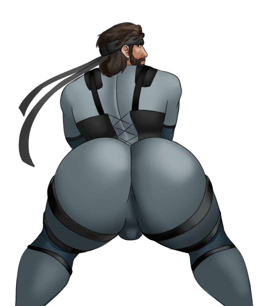 1boy ass big_ass big_ass_(male) big_butt bodysuit bubble_ass bubble_butt clothed facial_hair fat_ass fat_butt fully_clothed gay horkrugley huge_ass huge_butt large_ass large_butt looking_at_viewer looking_back looking_over_shoulder male male_focus male_only massive_ass massive_butt metal_gear metal_gear_solid muscular muscular_male plump_ass plump_butt presenting presenting_ass presenting_hindquarters round_ass round_butt simple_background skin_tight skin_tight_suit skintight_bodysuit solid_snake solo thick_ass thick_butt tight_clothing white_background wide_hips