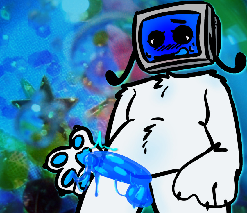 1boy animate_inanimate artist_upload big_paws blush blushing character_request chubby clean cum dreamcore drip dripping dripping_cum fur gel jelly perspective self_upload shitkinker1 slime slime_penis sticky sticky_cum submissive sweat tv_head weak whimpering white_fur