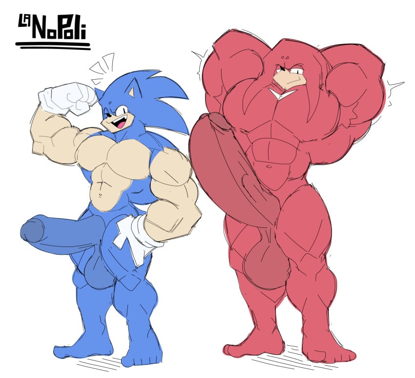 2boys abs anthro anthrofied balls ballsack bara biceps bottomless bottomless_male completely_nude completely_nude_male erect_penis erection flexing flexing_bicep gay gay_male humanoid humanoid_genitalia humanoid_penis hyper hyper_genitalia hyper_penis knuckles_the_echidna lanopoli looking_at_viewer male male_focus male_only muscles muscular muscular_anthro muscular_male nude nude_male pecs pectorals penis penis_out sonic_(series) sonic_the_hedgehog sonic_the_hedgehog_(series) wink winking_at_viewer yaoi