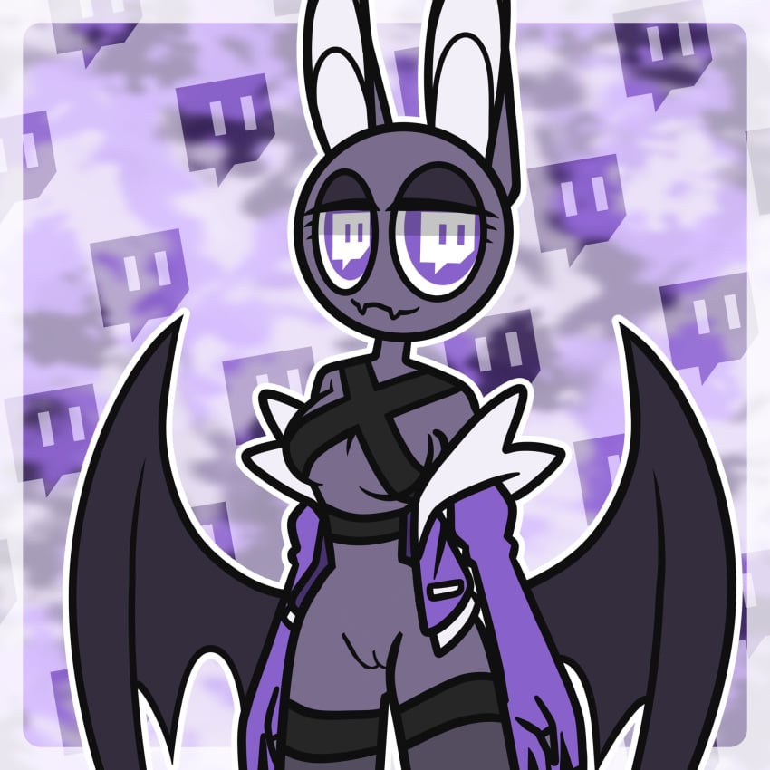 1girl 1girls 5_fingers anthro bat edit edited female female_focus female_only furry half_naked nipples nsfw purple_body purple_eyes purple_fur purple_skin pussy solo solo_focus standing tagme twitch wings xoxo_mk